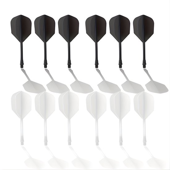 Dart Shafts en Flights Set 12 Stuks – 2BA Geïntegreerde Dart Flights – K Flex Stijl – PC Dart Shafts – Wit & Zwart – Dart Accessoires van Merkloos