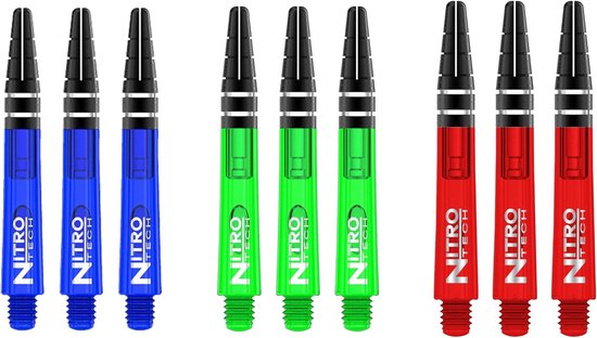 Dart Shafts Multipack - Dart Accessoires - Darts Spelen - Flight Locking Systeem - 9 Stuks - Rood Blauw Groen