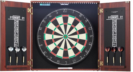 Dartbord Kast Set, Officiële Maat - Met Steeldarts en LED Verlichting - Complete Set voor Cricket van Merkloos