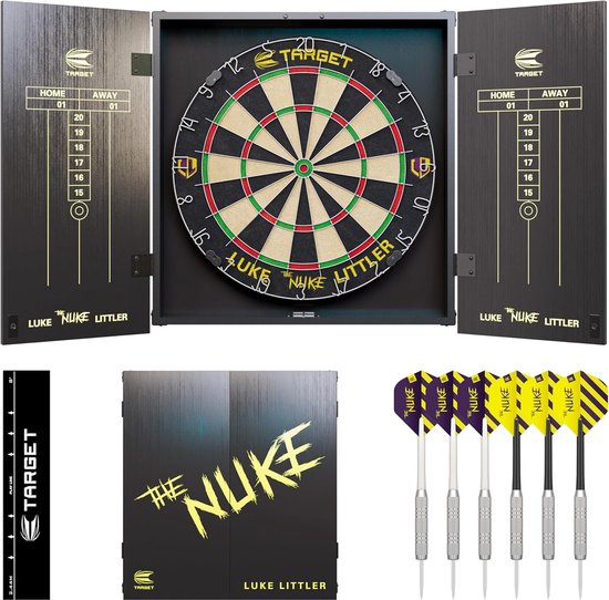 Dartbord Kasten Set met 2 Sets Stalen Tip Darts, Score Kaarten en Wedstrijd Standaard Werplijn van Merkloos