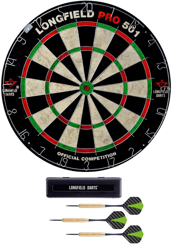 Dartbord Longfield professional - Dia 45.5 cm - met 3x goede kwaliteit dartpijltjes - Darten voor thuis - Dartspel