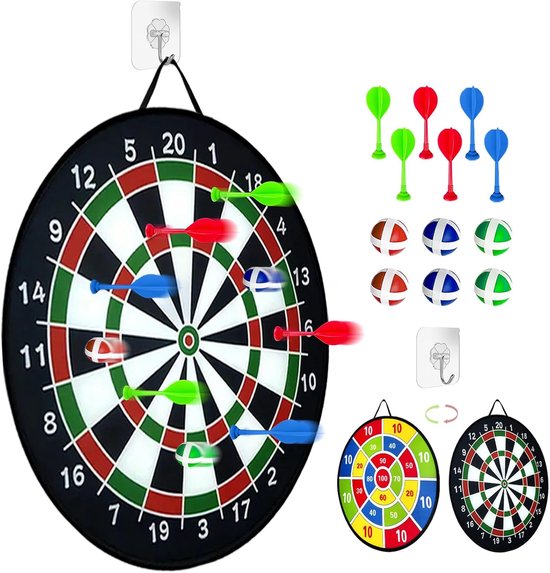 Dartbord met Ballen, Dartbord voor Kinderen, Dartbord Speelgoed Opvouwbaar, Feestspellen Buiten Dart Bord Gooispel Cadeau (Zwart Wit①, 66cm)