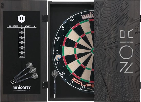 Dartbord met Zwarte Kast en Afveegbaar Scorebord - Inclusief 2 Dartsets en Sisal Borstelbord van Merkloos