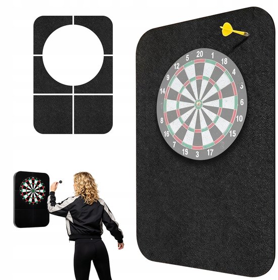 Dartbord Omranding - Dartbord Beschermingsmat - Dartbordbeschermer - Wandbeschermingsmat voor dartbord - 600x900mm - 12mm Vilt & Zelfklevend - Stootvast & Geluidsdempend - Modulair & Flexibel - Voor Woonkamer & Bar