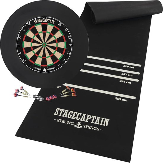 Dartbord Set met Dartmat en Opvangring - Incl. 6 Stalen Darts en 12 Flights - Hoogwaardige Sisal Dartbord voor Toernooien van Toptask