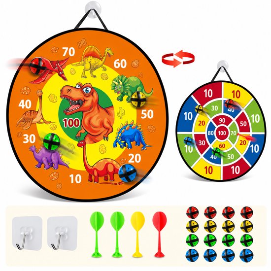 Dartbord voor Kinderen - Klittenband Dartbord 66 cm - Dubbelzijdig en Opvouwbaar Dartbord - Dartspel voor Kinderen met 12 Ballen en 4 Darts - Dartbordspeelgoed voor Binnen en Buiten
