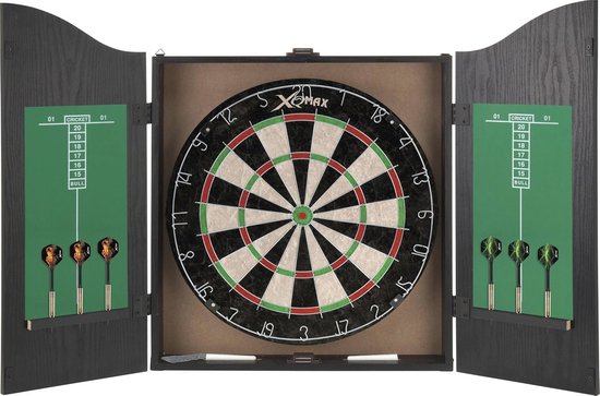 Dartcenter inclusief kast en dartbord met 2 sets dartpijlen - zwart van Merkloos