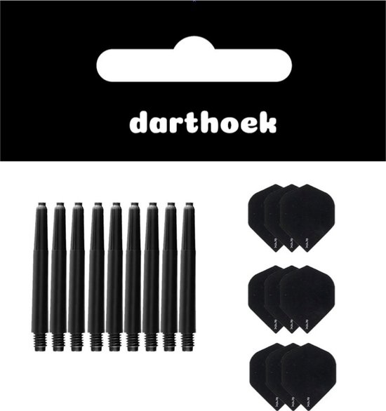 Darthoek| Flights | R4X | Zwart | 3 Sets | (9 stuks) | Medium shafts | 3 Sets | (9 stuks) | + 1 set Darthoek flights van Darthoek