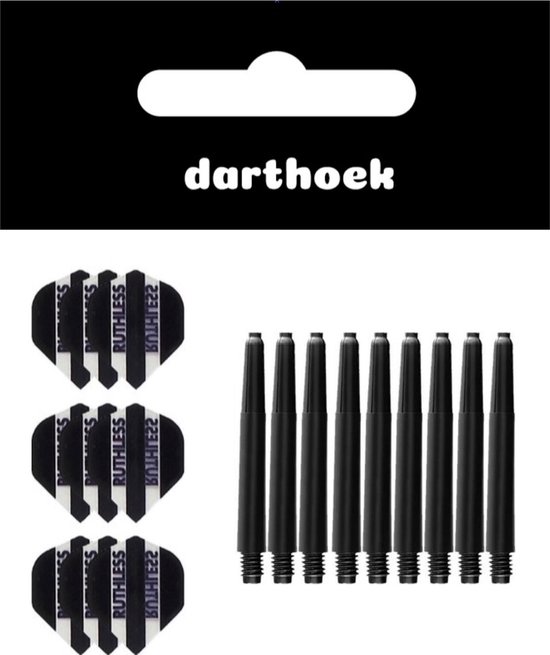 Darthoek | Flights | Ruthless | Zwart | 3 Sets | (9 stuks) | Medium shafts | 3 Sets | (9 stuks) | + 1 Set Darthoek flights van Merkloos