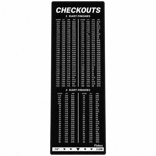 Dartmat met Oche & Checkout Tabel – 237 x 57 cm – Dartmat met Werplijn 2,37 m – 2 & 3 Dart Finishes – Antislip Dartmat – Zwart van Flokoo