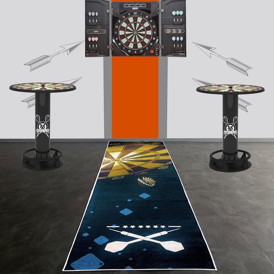 Dartmat voor Ultiem Dartspel met Gedrukt Bord en Gemarkeerde Werplijn, 100 x 285 cm