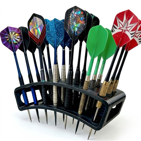 Dartpijlbeschermers wandhouder voor 21 darts – dartpijl opbergrek voor wandmontage – dart displayrek voor darts en accessoires – stevige dart organizer voor thuis, bar of speelkamer van Merkloos