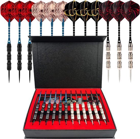 Dartpijlen 24 gram Darts set 12 stuks extra Dart flights en Shafts Dartscase van ROCUTO