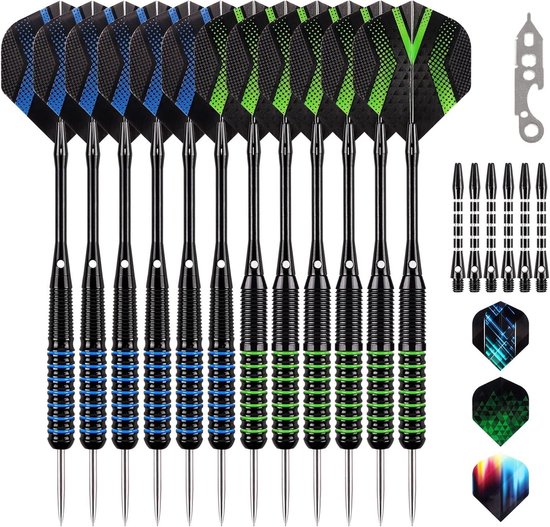 Dartpijlen - Dart Flights - Dartpijlen Set - Professionele Dartpijlen Set - Cadeau - 6 Stuks van 20 Gram en 6 Stuks van 22 Gram - Set van 12 met 18 Aluminium Schacht met 9 Flights en 20 Rings - van Imperatoris