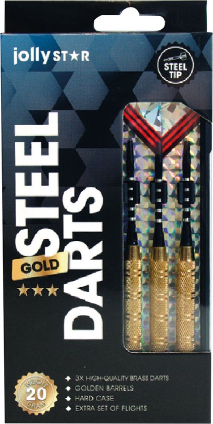 Dartpijlen set 20 gram - Gold - Stalen punt - Incl Hard Case - Extra set Flights - Gouden Barrel van Merkloos