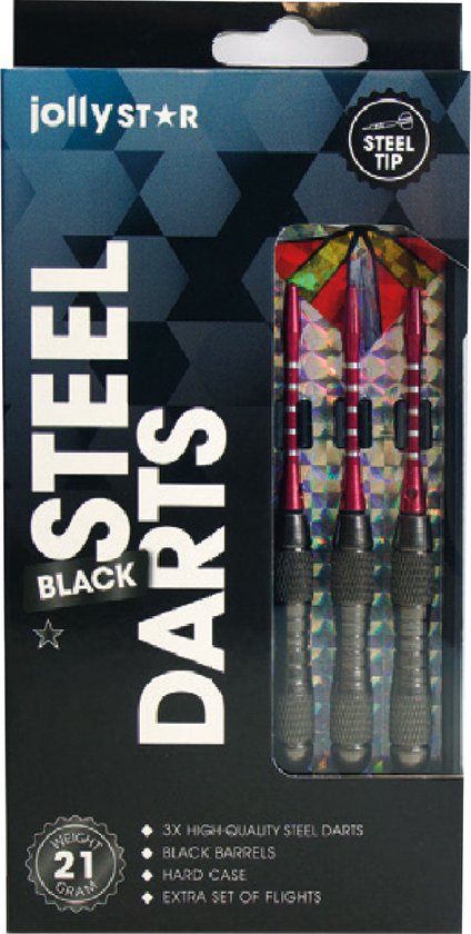 Dartpijlen set 21 gram - Black - Stalen punt - Incl Hard Case - Extra set Flights - Zwarte Barrel van Phantom Darts