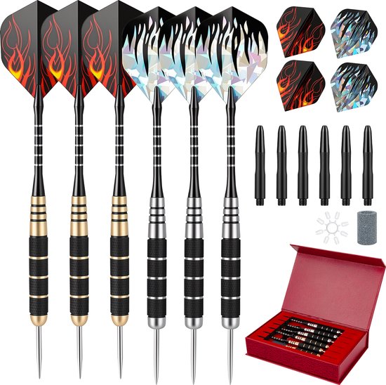 Dartpijlen Set 6 Stuks - 24 Gram Steeldarts - Professionele Dartset - Inclusief Flights en Dartetui van Merkloos