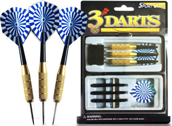 Dartpijlen set van 3 stuks - Darten - 3 Darts - Blauw vlaggen - incl. darts shafts - incl. box van Dart