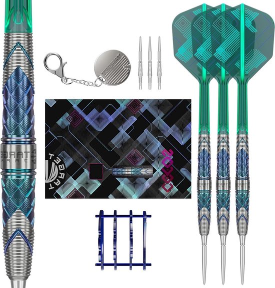 Dartpijlen Set - Wolfraam Darts - Precisie Werpen - Geïntegreerd K-Flex Systeem - 21G - Blauw Groen