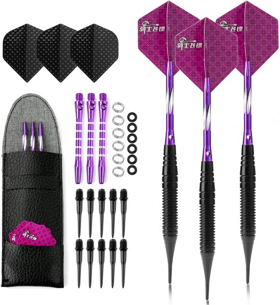 Dartpijlen Soft Tip 19g - 3 Stuks Zwart Gecoat Metalen Darts met Flights