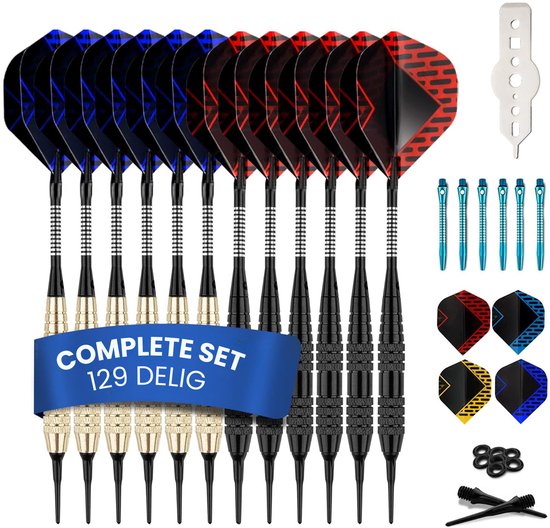 DartPro Dartpijlen - 12 delige set roze met uitgebreide reservepunten en flights - Softtip Dartpijlen 18 gram van Merkloos