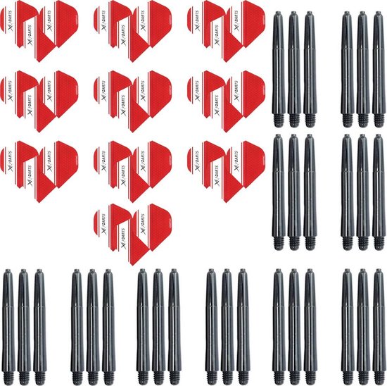 Darts Set 10 (60 stuks) pack darts shafts en darts flights – darts flights - rood van Dart