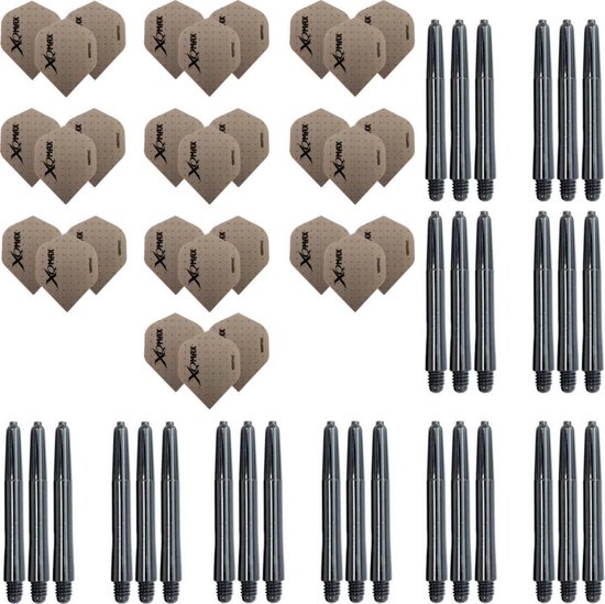 Darts Set 10 sets (30 stuks) - darts flights - grey dot - plus 10 sets (30 stuks) medium - darts shafts van Winsdart
