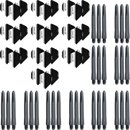 Darts Set 10 sets (30 stuks) darts flights - zwart-wit - plus 10 sets (30 stuks) medium - darts shafts van Dart