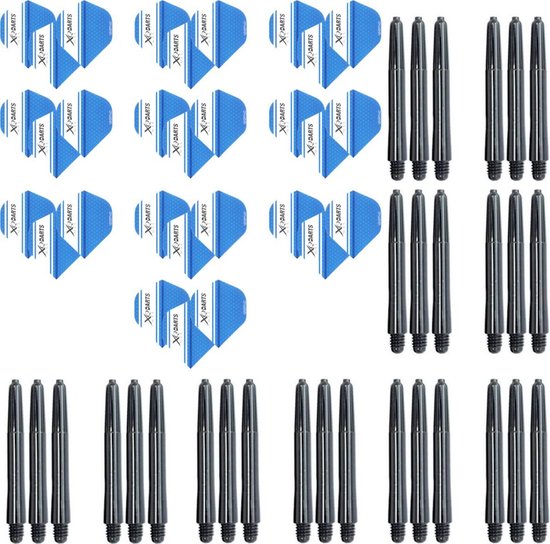 Darts Set 10 sets (30 stuks) logo darts flights blauw - darts flights - plus 10 sets (30 stuks) medium - darts shafts van Dart