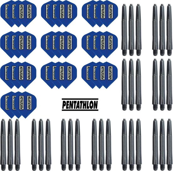 Darts Set - 10 sets (30 stuks) Pentathlon darts flights - super stevig - blauw - incl. 10 sets (30 stuks) - medium - darts shafts - zwart van Dart