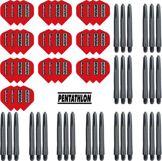 Darts Set - 10 sets (30 stuks) Pentathlon darts flights - super stevig - rood - incl. 10 sets (30 stuks) - medium - darts shafts - zwart van Dart