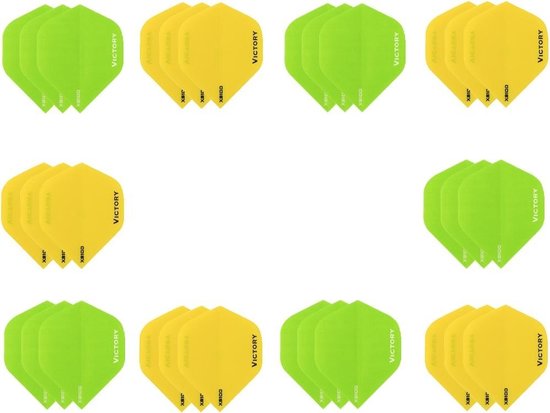 Darts Set - 10 sets (30 stuks) - XS100 Poly flights - duo kleur pakket - Geel en Groen – flights - dartflights van Dart