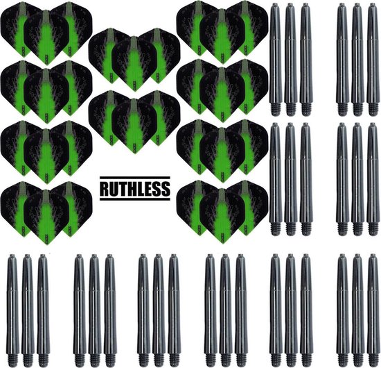 Darts Set - 10 Sets High Impact Flights - darts flights - Groen - plus 10 sets Dragon - darts shafts - medium van Dart