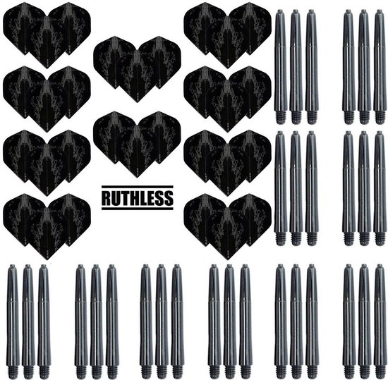 Darts Set - 10 Sets High Impact Flights – darts flights – Zwart – plus 10 sets Dragon – darts shafts – medium van Dart