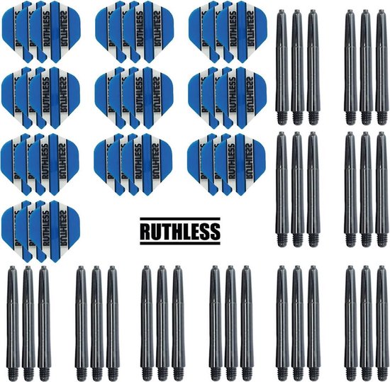 Darts Set - 10 Sets Ruthless Flights – darts flights – Aquablauw – plus 10 sets Dragon – darts shafts – medium van Dart
