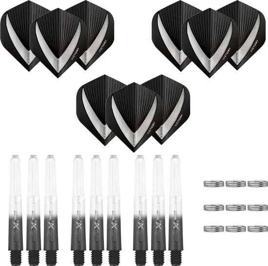 Darts Set - 18-delig - Maxgrip - 3 sets - dart shafts - zwart-clear - short - 3 sets - Vista-X - dart flights - Cadeau van Dart