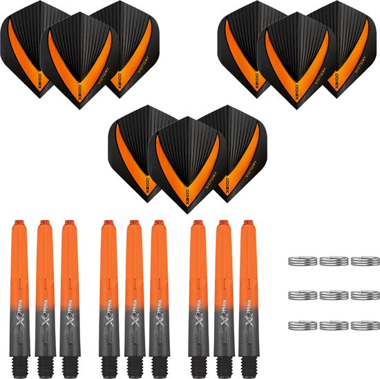 Darts Set - 18-delig - Maxgrip - 3 sets - dart shafts - zwart-oranje - inbetween - 3 sets - Vista-X - dart flights van Winmau
