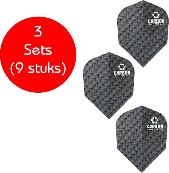 Darts Set - 3 sets (9 stuks) - Carbon - dart flights - zwart van Dart