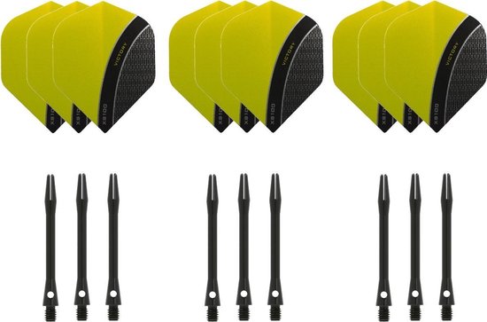Darts Set - 3 sets - XS100 Curve - Geel - Darts flights - plus 3 sets - aluminium - darts shafts - zwart - medium van Dart