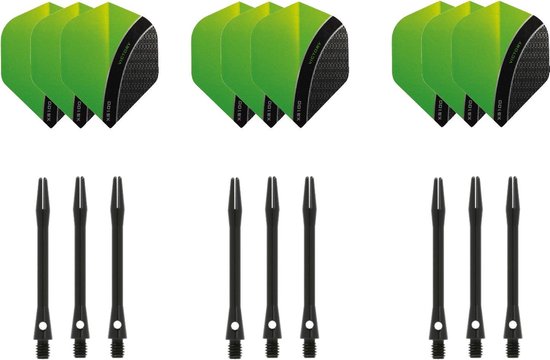 Darts Set - 3 sets - XS100 Curve - Groen - Darts flights - plus 3 sets - aluminium - darts shafts - zwart - medium van Dart