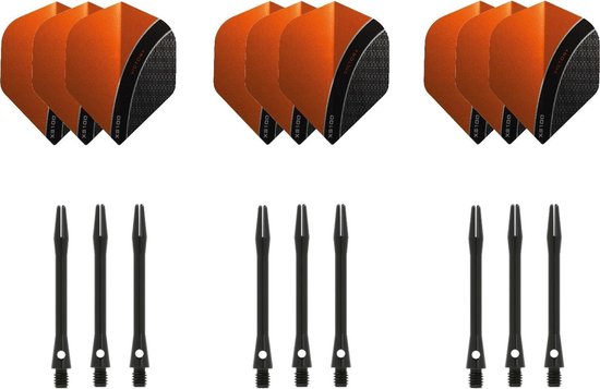Darts Set - 3 sets - XS100 Curve - Oranje - Darts flights - plus 3 sets - aluminium - darts shafts - zwart - medium van Dart