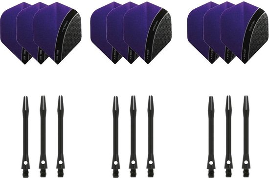 Darts Set - 3 sets - XS100 Curve - Paars - Darts flights - plus 3 sets - aluminium - darts shafts - zwart - medium van Dart