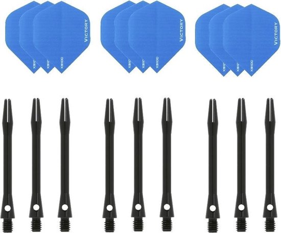 Darts Set - 3 sets - XS100 Poly - Aqua - Darts flights - plus 3 sets - aluminium - darts shafts - zwart - medium van Dart