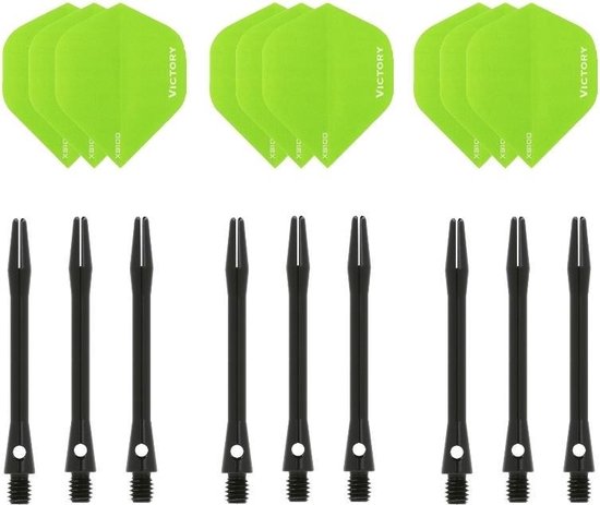 Darts Set - 3 sets - XS100 Poly - Groen - Darts flights - plus 3 sets - aluminium - darts shafts - zwart - medium van Dart