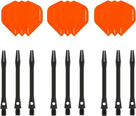 Darts Set - 3 sets - XS100 Poly - Oranje - Darts flights - plus 3 sets - aluminium - darts shafts - zwart - medium van Dart