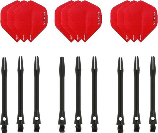 Darts Set - 3 sets - XS100 Poly - Rood - Darts flights - plus 3 sets - aluminium - darts shafts - zwart - medium van Dart
