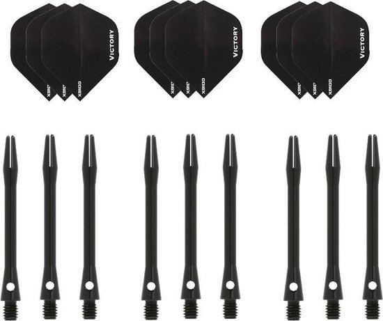 Darts Set - 3 sets - XS100 Poly - Zwart - Darts flights - plus 3 sets - aluminium - darts shafts - zwart - medium van Dart