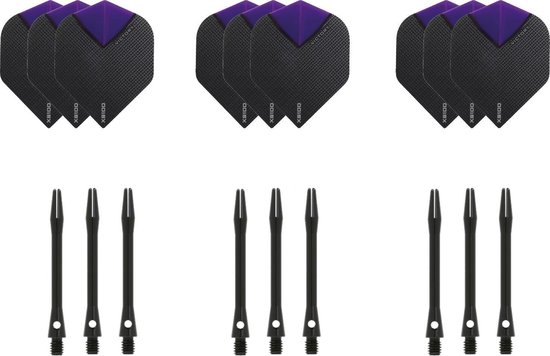 Darts Set - 3 sets - XS100 Skylight - Paars - Darts flights - plus 3 sets - aluminium - darts shafts - zwart - medium van Dart