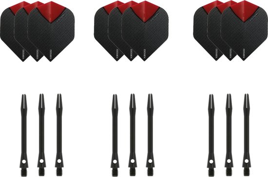 Darts Set - 3 sets - XS100 Skylight - Rood - Darts flights - plus 3 sets - aluminium - darts shafts - zwart - medium van Dart