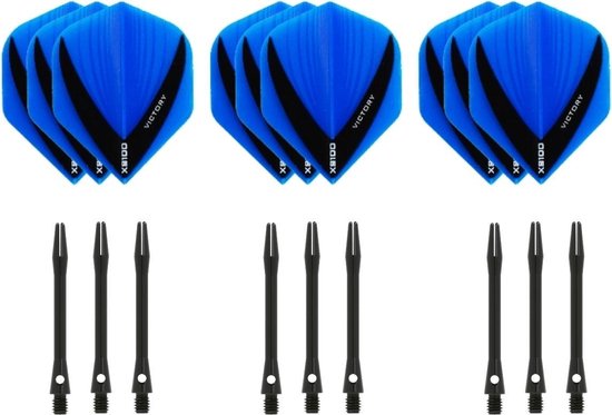Darts Set - 3 sets - XS100 Vista - Aqua - Darts flights - plus 3 sets - aluminium - darts shafts - zwart - medium - Cadeau van Dart